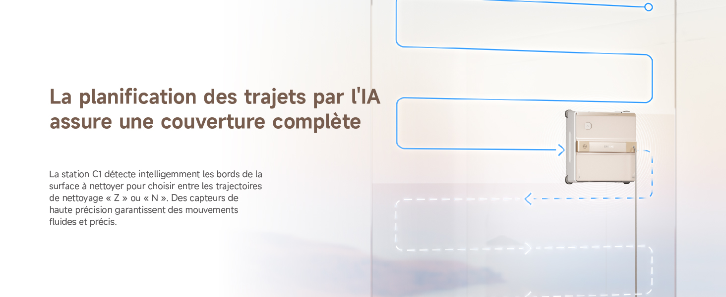 Le texte indique « GUIDE DE DÉMARRAGE RAPIDE », suivi de schémas techniques d'installation montrant les étapes de connexion du smartphone et de l'appareil avec des symboles de réseau sans fil.