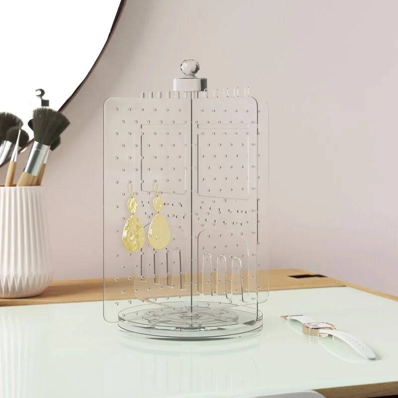 Acrylic Rotating Jewelry Stand Tower, Tabletop Jewelry Holder 