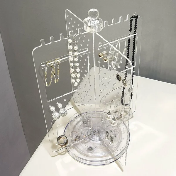 Acrylic Rotating Jewelry Stand Tower, Tabletop Jewelry Holder 