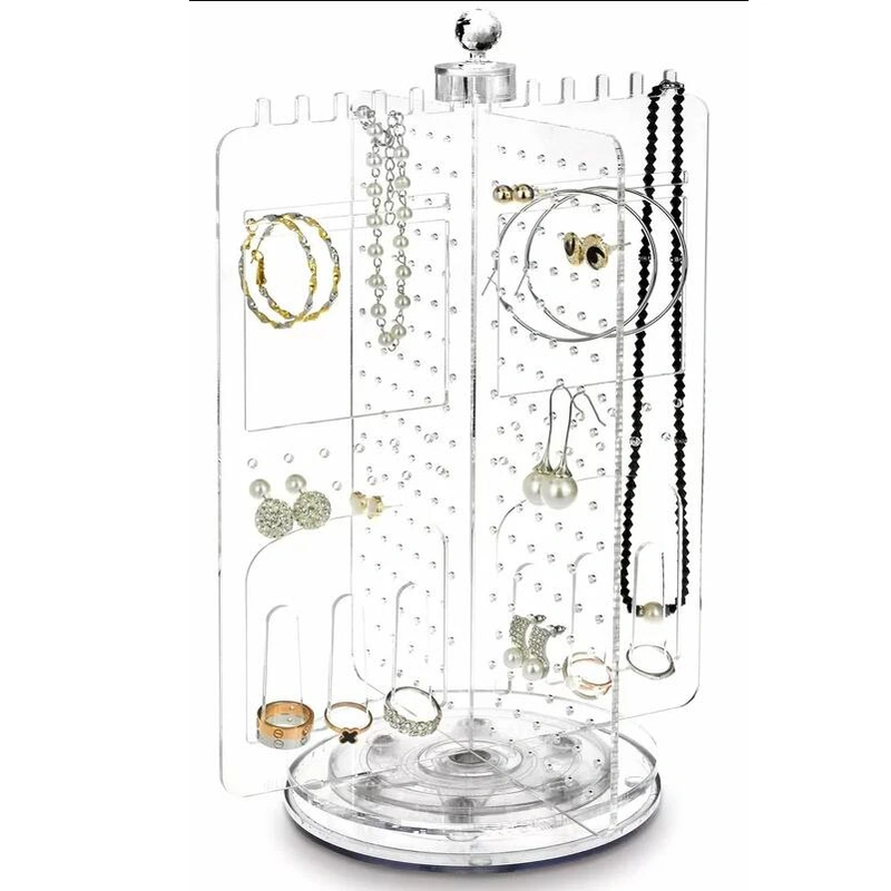 Acrylic Rotating Jewelry Stand Tower, Tabletop Jewelry Holder 