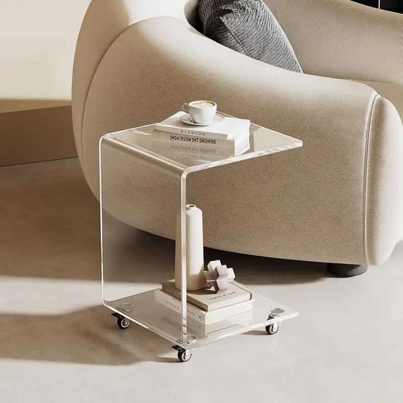 C-Shaped Acrylic Sofa Table with Wheels – Modern Home Side Table