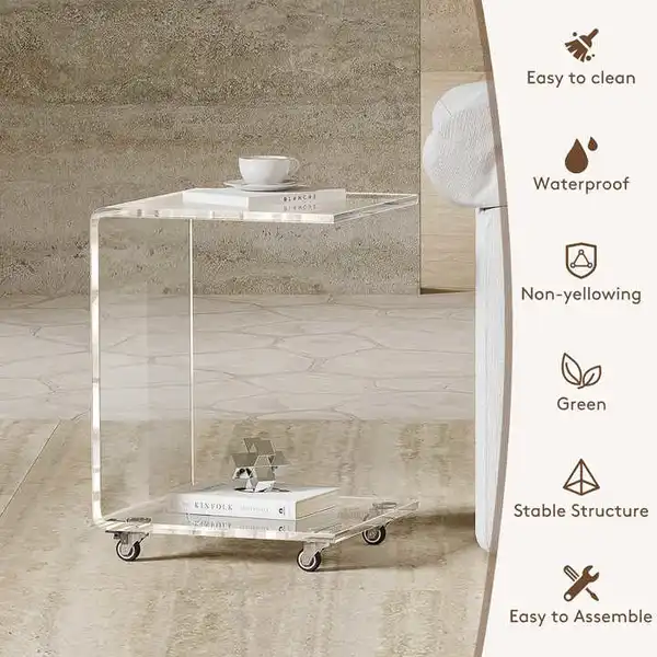 C-Shaped Acrylic Sofa Table with Wheels – Modern Home Side Table