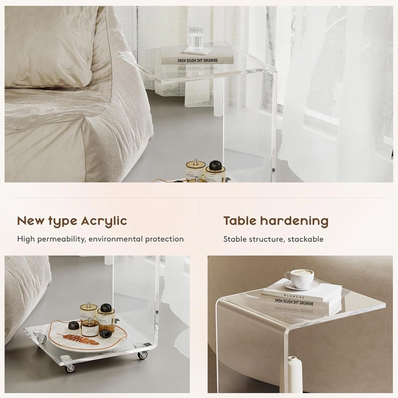 C-Shaped Acrylic Sofa Table with Wheels – Modern Home Side Table