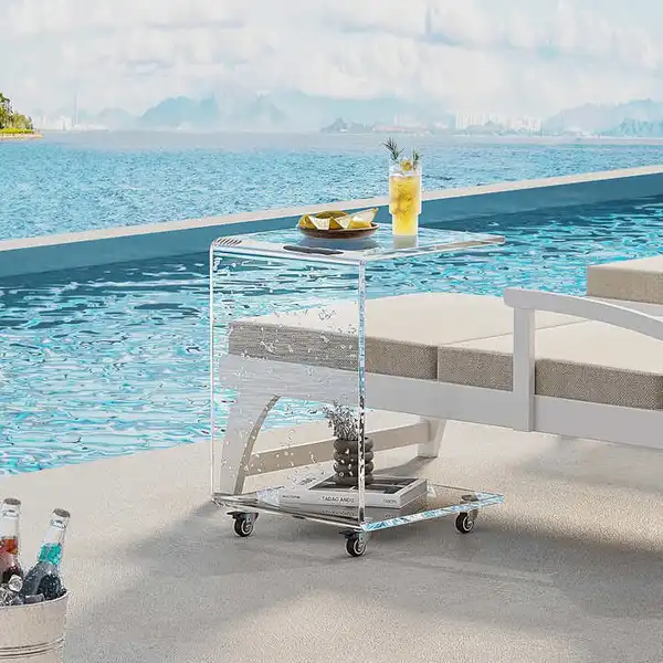 C-Shaped Acrylic Sofa Table with Wheels – Modern Home Side Table
