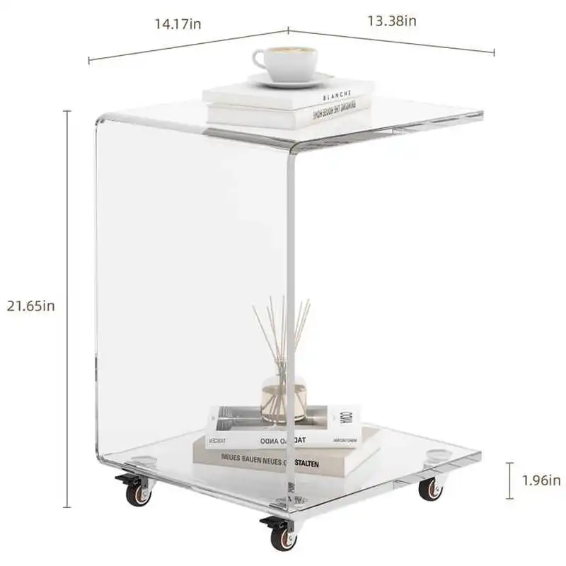 C-Shaped Acrylic Sofa Table with Wheels – Modern Home Side Table