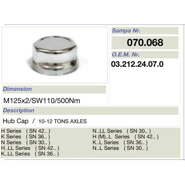 Mat Vehicle- Truck and trailer parts- Hub cap for BPW 12T