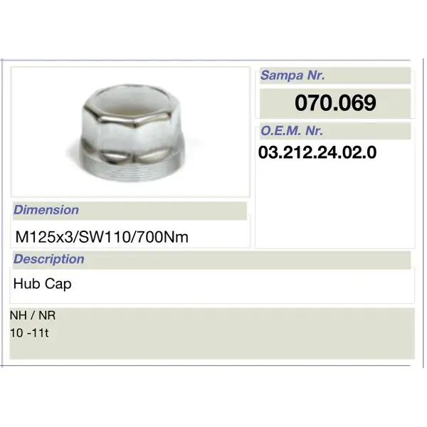 Mat Vehicle- Truck and trailer parts- Hub cap for BPW 12T