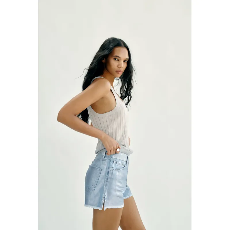 Metallic High Waist Shorts - Light Blue | Shimmering Style for Summer