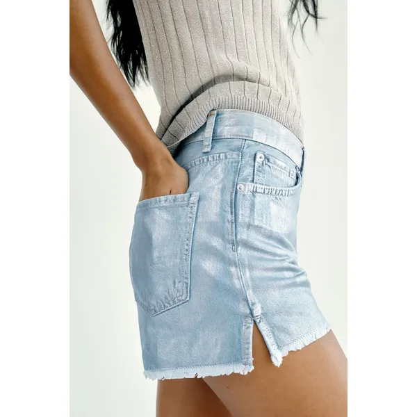 Metallic High Waist Shorts - Light Blue | Shimmering Style for Summer
