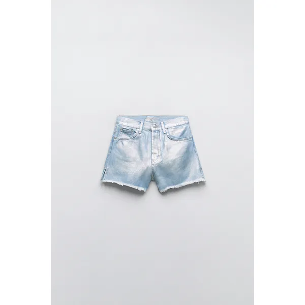 Metallic High Waist Shorts - Light Blue | Shimmering Style for Summer