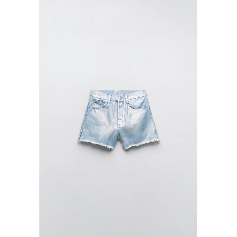 Metallic High Waist Shorts - Light Blue | Shimmering Style for Summer