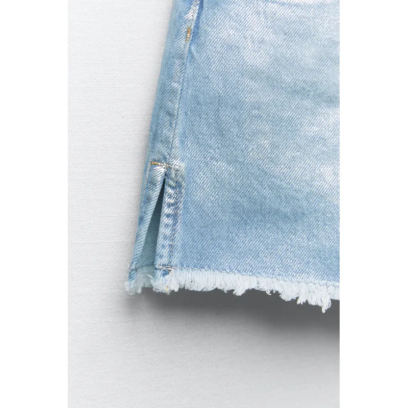 Metallic High Waist Shorts - Light Blue | Shimmering Style for Summer