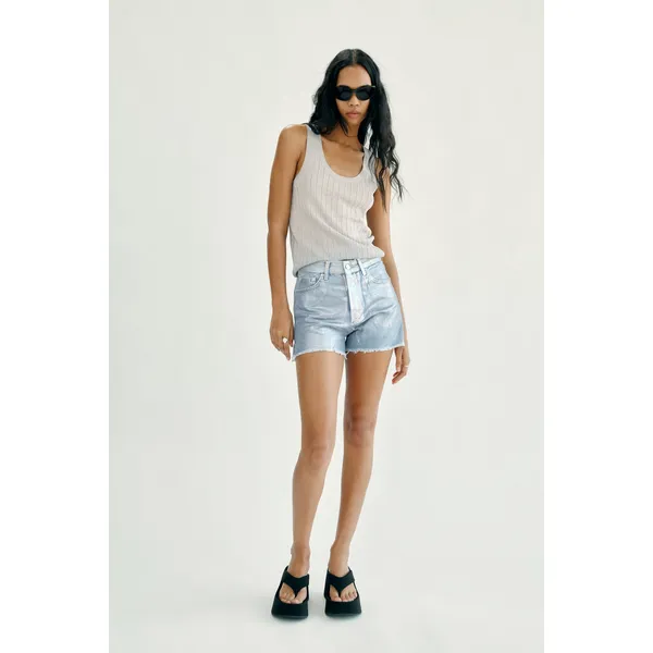Metallic High Waist Shorts - Light Blue | Shimmering Style for Summer