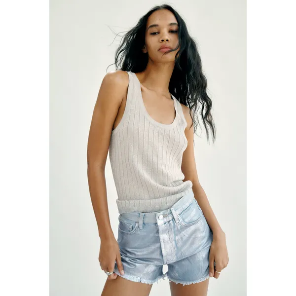 Metallic High Waist Shorts - Light Blue | Shimmering Style for Summer