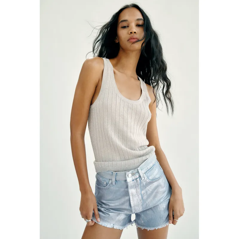 Metallic High Waist Shorts - Light Blue | Shimmering Style for Summer