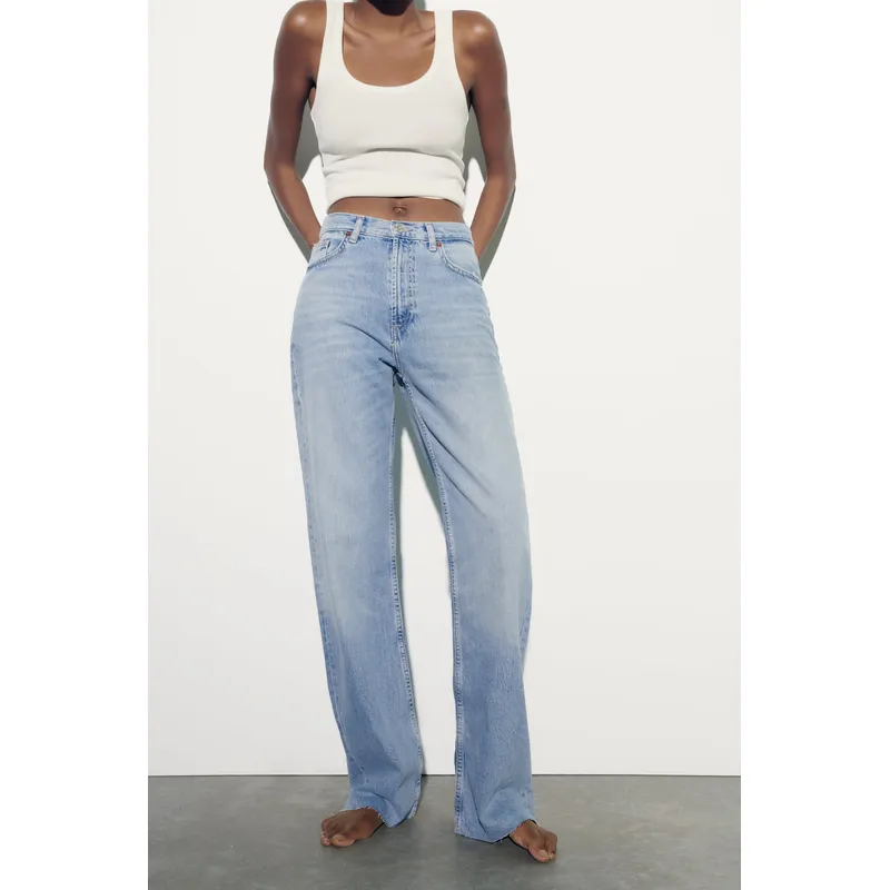 Light Blue Wide-Leg High-Rise Jeans | Long and Stylish