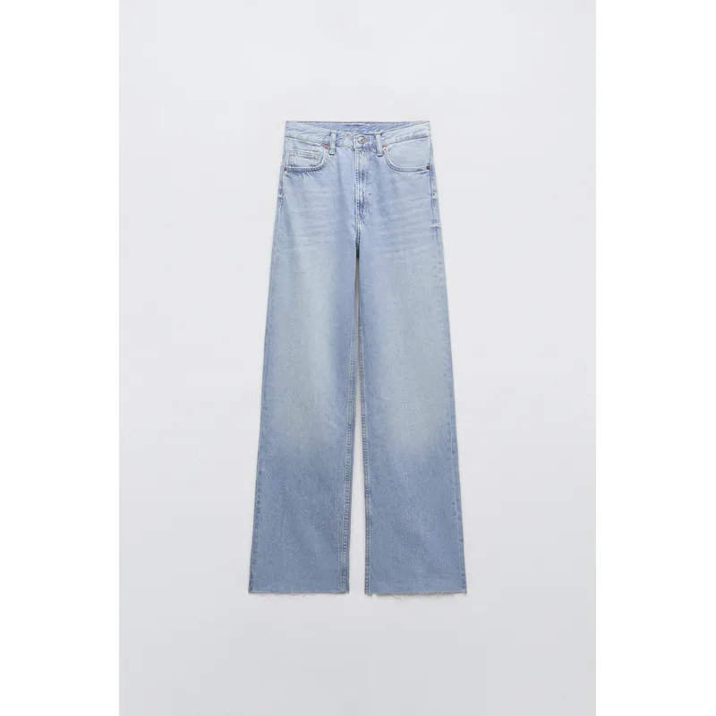 Light Blue Wide-Leg High-Rise Jeans | Long and Stylish