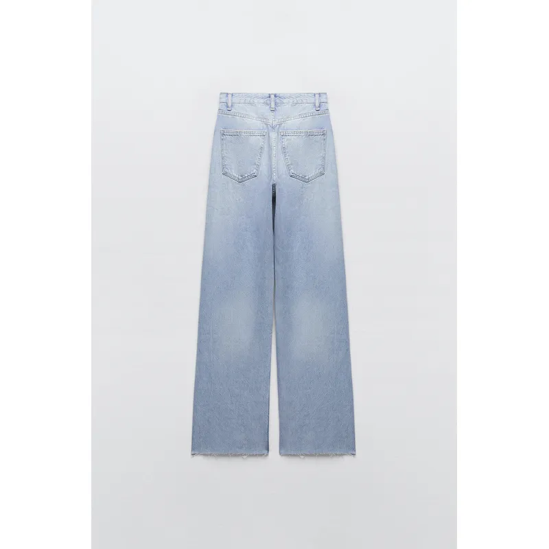 Light Blue Wide-Leg High-Rise Jeans | Long and Stylish