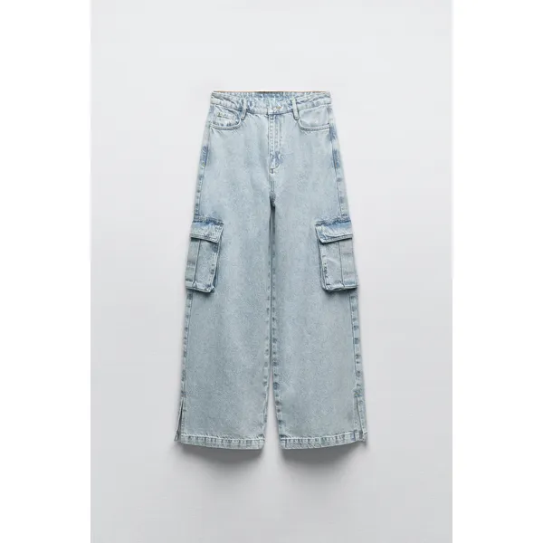 Light Blue High Waist Wide Leg Cargo Jeans | Fashionable and Functional