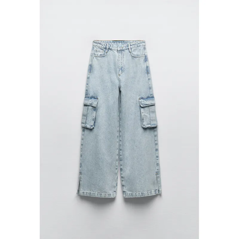 Light Blue High Waist Wide Leg Cargo Jeans | Fashionable and Functional