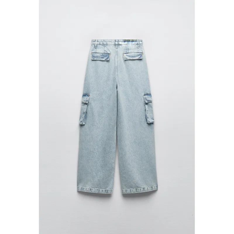 Light Blue High Waist Wide Leg Cargo Jeans | Fashionable and Functional