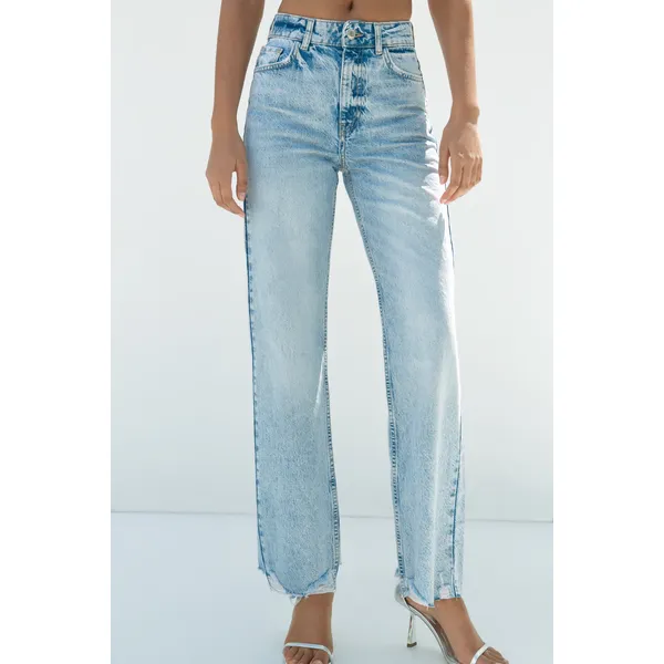 Mid-Blue High-Rise Straight-Leg Long Jeans | Classic and Timeless