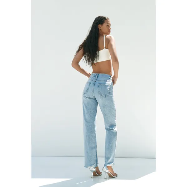 Mid-Blue High-Rise Straight-Leg Long Jeans | Classic and Timeless