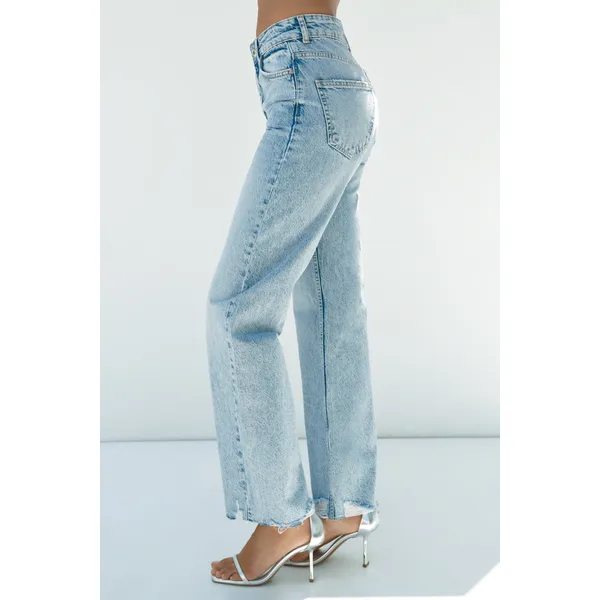 Mid-Blue High-Rise Straight-Leg Long Jeans | Classic and Timeless