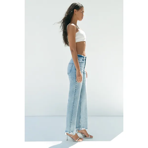 Mid-Blue High-Rise Straight-Leg Long Jeans | Classic and Timeless