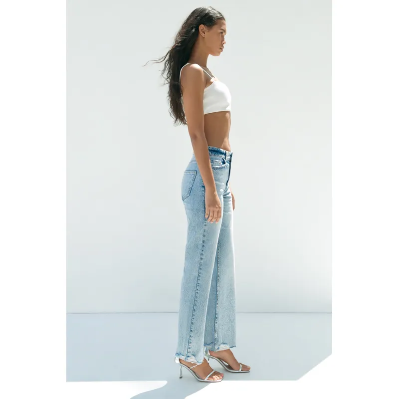 Mid-Blue High-Rise Straight-Leg Long Jeans | Classic and Timeless