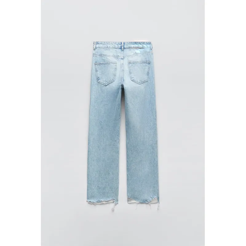 Mid-Blue High-Rise Straight-Leg Long Jeans | Classic and Timeless