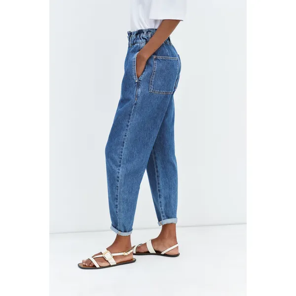 Medium Blue High Rise Paperbag Relaxed Jeans | Trendy and Comfortable