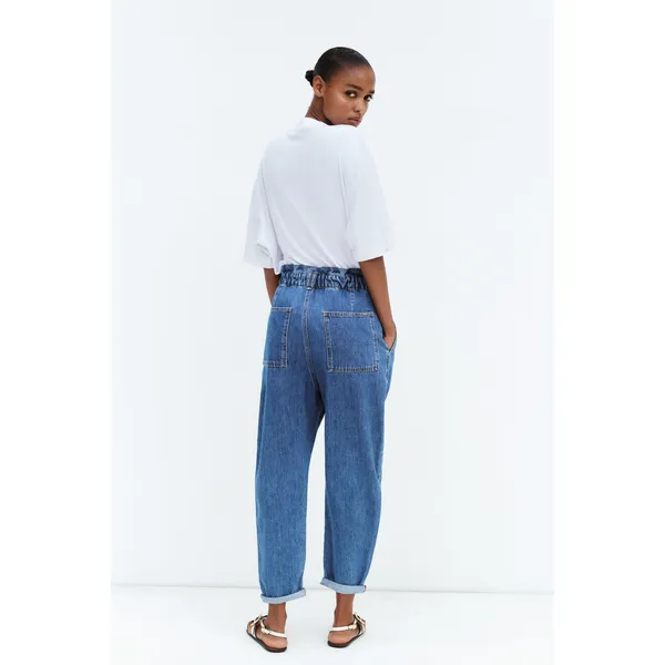Medium Blue High Rise Paperbag Relaxed Jeans | Trendy and Comfortable