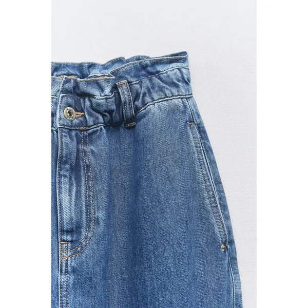 Medium Blue High Rise Paperbag Relaxed Jeans | Trendy and Comfortable