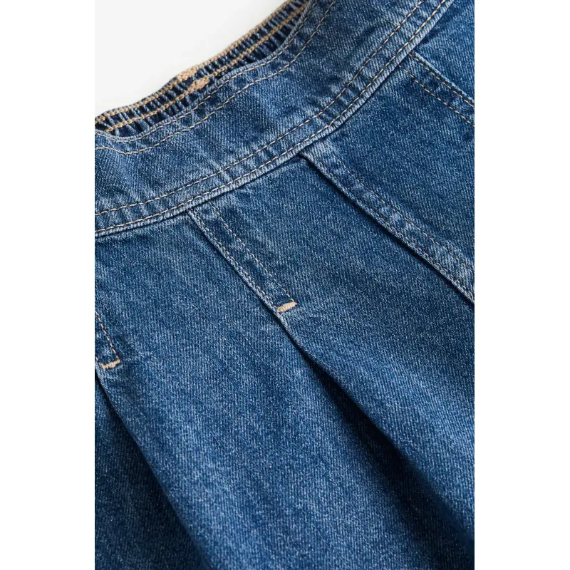 Dark Denim Blue Pleated Denim Skirt | Stylish and Versatile | Shop Now