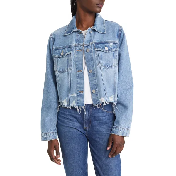 Shop Cropped Denim Ripped Jacket | Trendy Distressed Outerwear | Fashion Essential