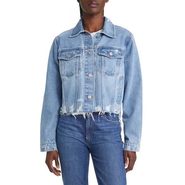 Shop Cropped Denim Ripped Jacket | Trendy Distressed Outerwear | Fashion Essential