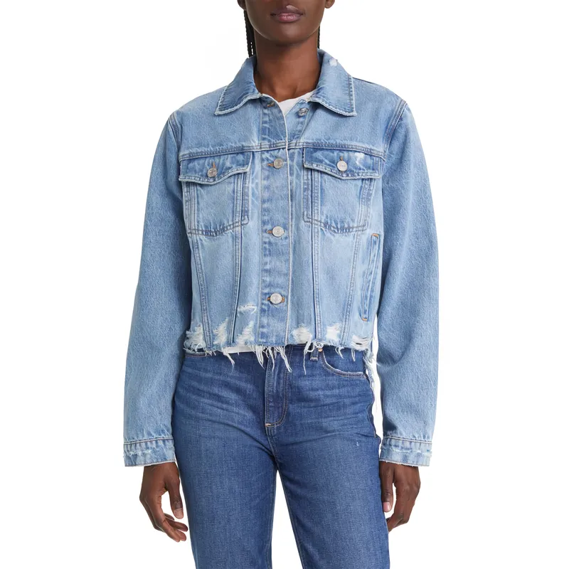 Shop Cropped Denim Ripped Jacket | Trendy Distressed Outerwear | Fashion Essential