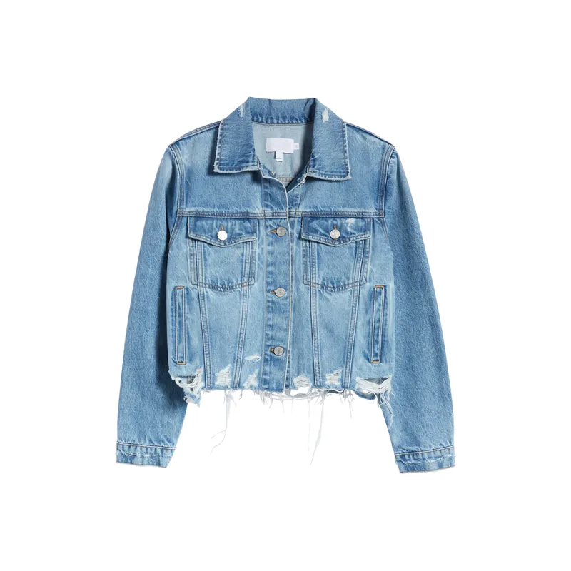 Shop Cropped Denim Ripped Jacket | Trendy Distressed Outerwear | Fashion Essential