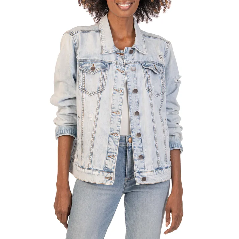 Shop Sport Denim Jacket with Holes | Trendy Athletic Outerwear | Edgy Style