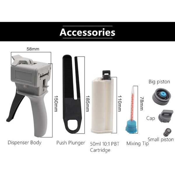 Заводская поставка 50 мл 10: 1 двухкомпонентный пистолет-дозатор для клея Пластиковый пистолет-дозатор для клея с хорошей ценой