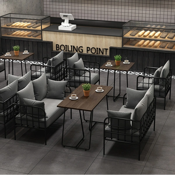 Metal Frame Fabric Leather Seat Couch Restaurant Booth