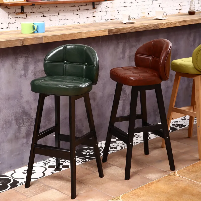  Modern Wooden Fabric Leather PU Bar Chair