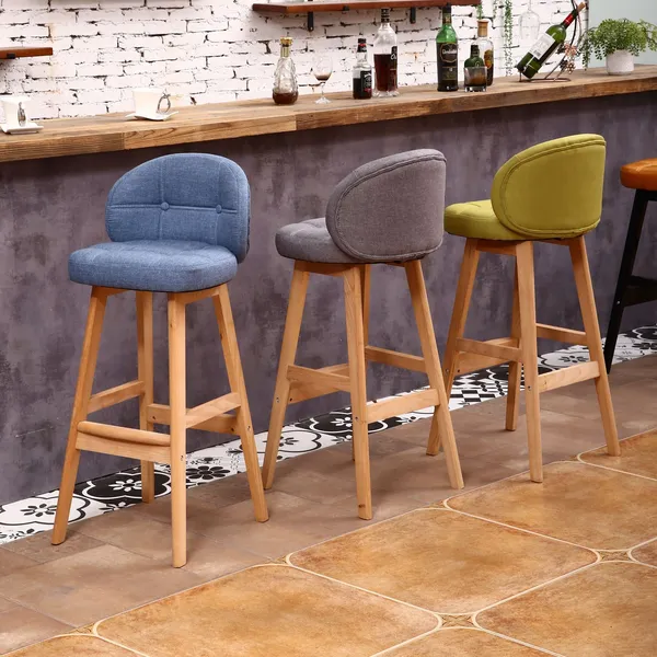  Modern Wooden Fabric Leather PU Bar Chair