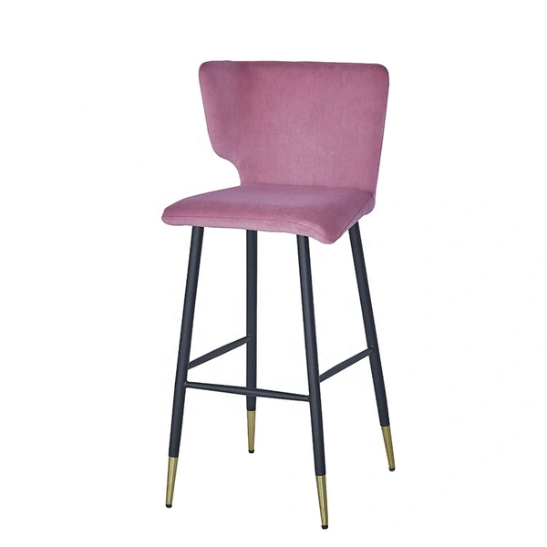 Modern Velvet Golden Metal Legs Bar Stool