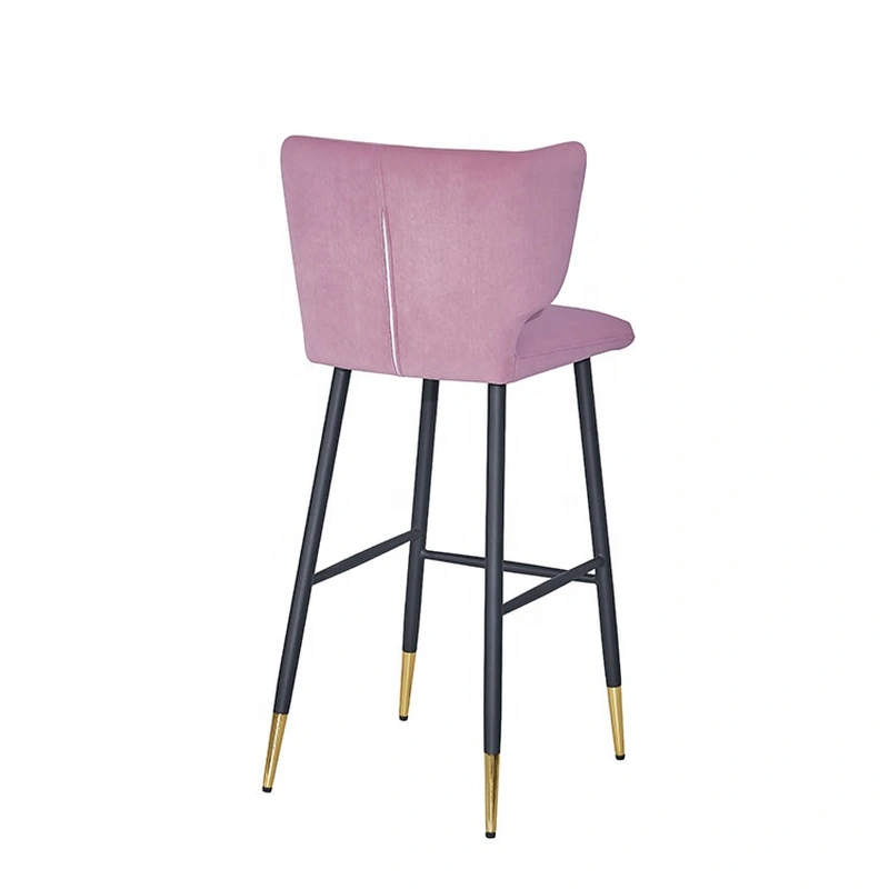Modern Velvet Golden Metal Legs Bar Stool