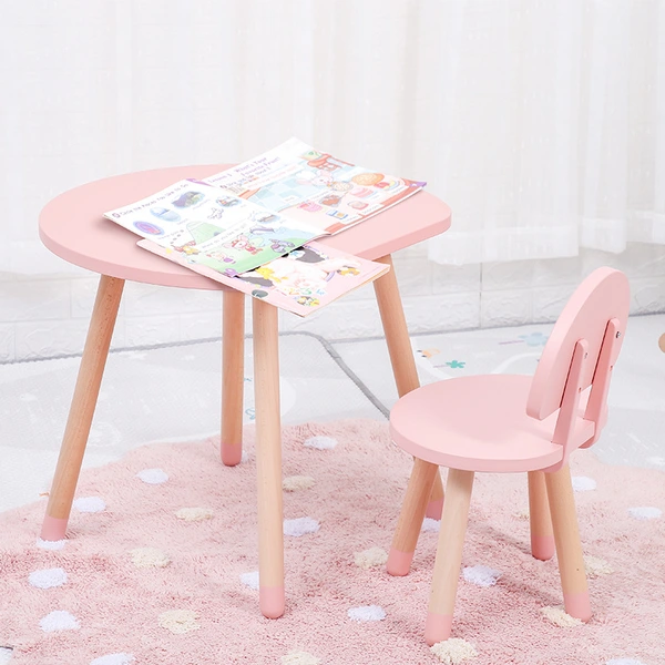Mushroom-Shaped Solid Wood Children's Tables And Chairs