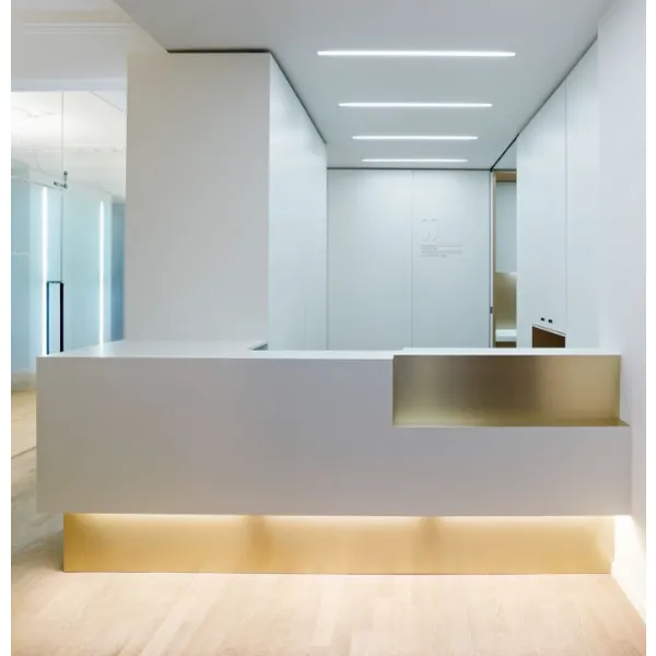 white stone custom logo L shape Reception Desks
