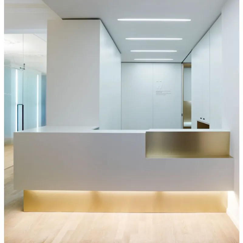 white stone custom logo L shape Reception Desks