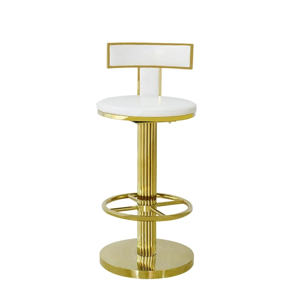 Restaurant high back white gold stainless steel bar stool 